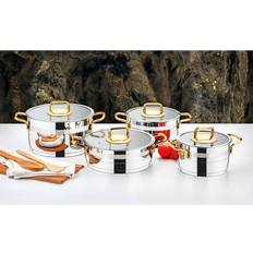 Oro Set di pentole Evimsaray Safir Series 8-piece Cookware Set Gold Handles Set di pentole con coperchio