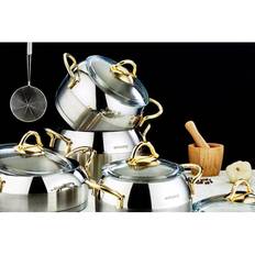 Evimsaray Venus Series 8-piece Cookware Set Gold Handles Set di pentole