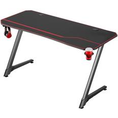 Gaming Pro Desk – datorbord, med kopphållare hörlurshållare, kolfiberyta med musmatta metallram, PC-spelskrivbord 140 60 75 cm