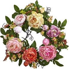 Flowers Nearly Natural Mixed Peony and Berry Artificial Wreath