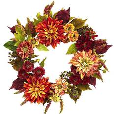 Flowers Nearly Natural 22" Fall Dahlia & Mum Wreath