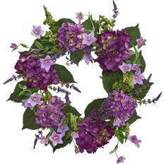 Purple Flowers Nearly Natural Hydrangea Artificial Wreath No