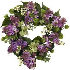 Purple Flowers Nearly Natural 4786 20" Hanel Lilac Wreath Stock