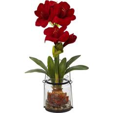 Red Artificial Plants Nearly Natural Amaryllis w/Vase Artificial Plant