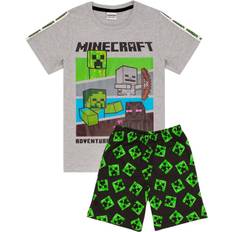 Green Night Garments Minecraft Boy's Short Pyjama Set - Heather Grey/Black/Green