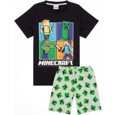 Svarte Pysjamaser Minecraft Boy's Short Pyjama Set - Black/Heather Grey/Green