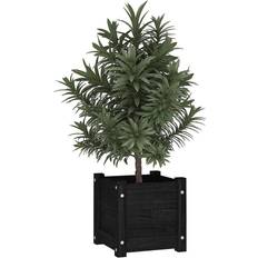 Macetas, Plantas y Cultivo Be Basic Jardineras 2 Uds Madera Maciza De Pino Negra 31x31x31 cm