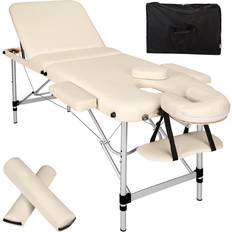 Massagebänk tectake 3-zons massagebänk med 5 cm klädsel, hjul och aluminiumram beige