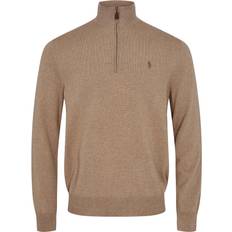 Ralph lauren 1 4 zip Polo Ralph Lauren Classic Logo 1/4 Zip Knit Sweater - Honey Brown Heather