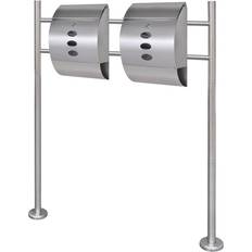 Silver Letterboxes vidaXL Double Mailbox on Stand Stainless Steel Silver