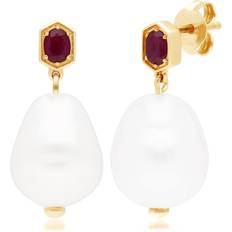 Gemondo Modern Baroque Pearl & Ruby Drop Earrings in Plated