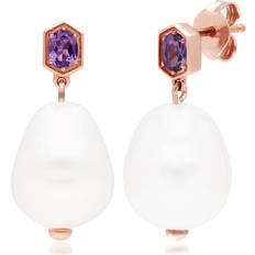 Gemondo Modern Baroque Pearl & Amethyst Drop Earrings in Rose Plated