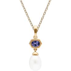 Tanzanite smycken Gemondo Modern Pearl & Tanzanite Hexagon Drop Pendant in Plated