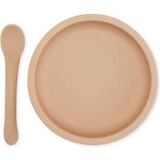 Silicone Baby Dinnerware Konges Sløjd Bowl and Spoon Silicone Set Rose Sand