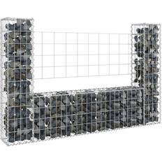 vidaXL U-shape Gabion Basket with 2 Posts Iron Fence