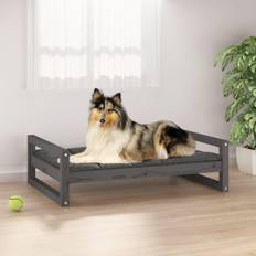 vidaXL Cama Para Perros Madera Maciza De Pino Gris 95.5x65.5x28 cm