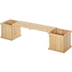 OutSunny Wooden Garden Planter & Bench Combination Garden Raised Bed Natural