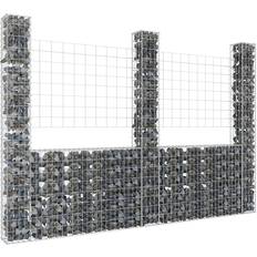 vidaXL U-shape Gabion Basket with 3 Posts Iron Fence