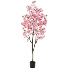 Pink Decorative Items Nearly Natural 6Ft Potted Cherry Blossom Tree Artificial Plant