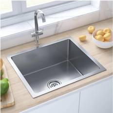 vidaXL Handgemachte Einbauspüle Edelstahl Silber