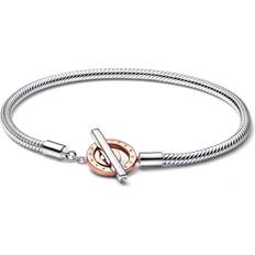 Bracelets Pandora Moments Two Tone Logo T Bar Snake Chain Bracelet - Silver/Rose Gold