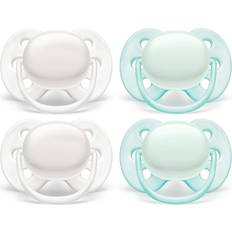 Philips Avent Ultra Soft Pacifier, 0-6 Months, Arctic White/Green, 4 Pack, SCF214/40