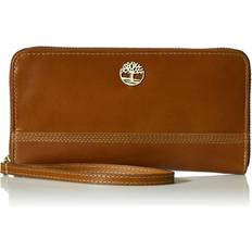 Timberland womens Leather Rfid Zip Around Wallet Clutch With Strap Wristlet, Buff