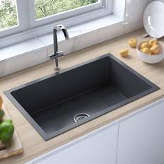 Black Drainboard Sinks vidaXL Handmade Kitchen Sink Black Steel