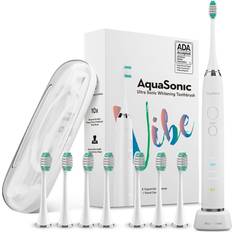 Sonic whitening eltandborste AquaSonic VIBE-serien Ultra Whitening elektrisk tandborste – 8 DuPont borsthuvuden och resefodral ingår – Sonic 40 000 VPM-motor och trådlös laddning – 4 lägen w Smart Timer – optisk vit