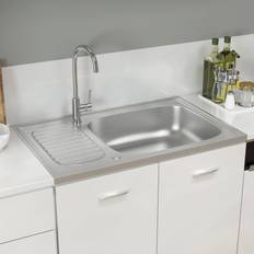 VidaXL Køkkenvaske med bakke vidaXL køkkenvask med afløbssæt 800x500x155 rustfrit sølvfarve