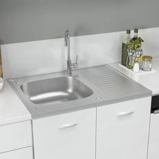 vidaXL køkkenvask med strainer 800x600x155 rustfrit stål sølvfarve
