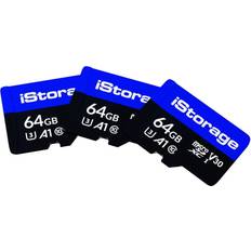 Microsd kort 64gb iStorage 3-pack microSD-kort 64 GB Kryptera data som lagras på microSD-kort med datAshur SD USB-flashenhet Kompatibel med endast datAshur SD-enheter