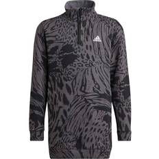 Adidas Kleider adidas Future Icons Hybrid Animal Print Cotton Loose Halfzip Dress - Grey Six /Black /White