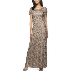 Long Rosette A-Line Gown - Champagne
