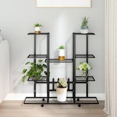 vidaXL Soporte Para Flores Con Ruedas Hierro Negro 94.5x24.5x91.5 cm