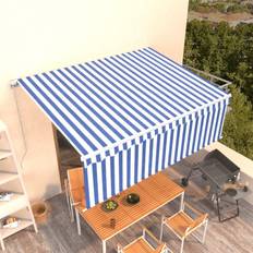 Bleu Auvents de Terrasse Be Basic Auvent Manuel Rétractable Avec Store 4 x 3 m Bleu et Blanc