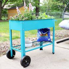 Outdoor Planter Boxes Sunnydaze Galvanized Steel Mobile Raised Garden Bed Cart