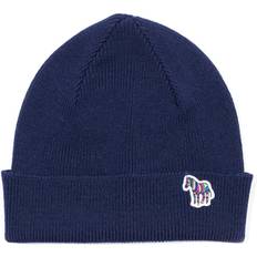 Blue Beanies Paul Smith Zebra Logo Ribbed Lambswool Beanie Hat - Navy