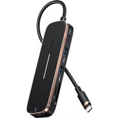 Micro sd til usb c Usams Adapter HUB 2xUSB USB-C + HDMI + Micro SD+SD czarny/black SJ575HUB01 US-SJ575