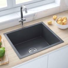 vidaXL Handgemachte Einbauspüle Schwarz Edelstahl