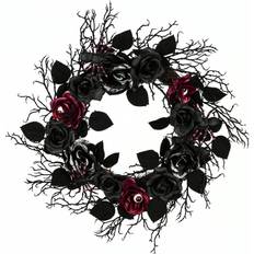 National Tree Company 22" Halloween Black Rose Wreath Decoration 15.2cm