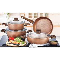 Marron Batteries de cuisine Evimsaray Defne Series 7-Piece Granite Cookware Batterie de cuisine avec couvercle