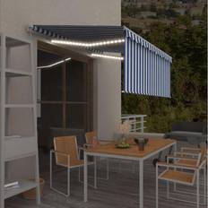 Blå Terrassemarkiser vidaXL Markise M Gardin LED 3x2,5 m Betjening Blå Og Hvid
