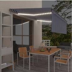 vidaXL markise + LED-lys 4x3 m manuel blå + hvid