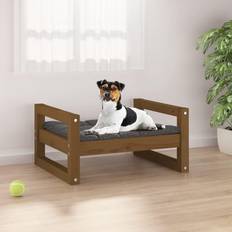 vidaXL hundeseng 55,5x45,5x28 massivt fyrretræ gyldenbrun