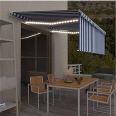 vidaXL markise + LED-lys 4x3 m manuel blå + hvid
