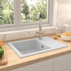 Fregaderos de cocina vidaXL Fregadero De Cocina Con Rebosadero Ovalado Granito Blanco