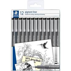 Zwart Fineliners Staedtler 308-9 TB12 Pigment Liner Pens Assorted Line Widths, Black (Set of 12)