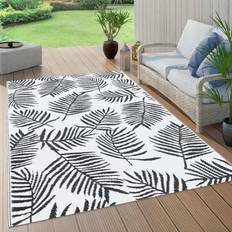 vidaXL Udendørstæppe 190 x 290 cm PP Hvid Og Sort Sort, Hvid