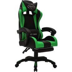 Chaises de jeu vidaXL Fauteuil de Jeux Vidéo avec LED Fauteuil de Bureau Chaise de Course Fauteuil Inclinable Chaise d'Ordinateur RVB Vert et Noir Similicuir